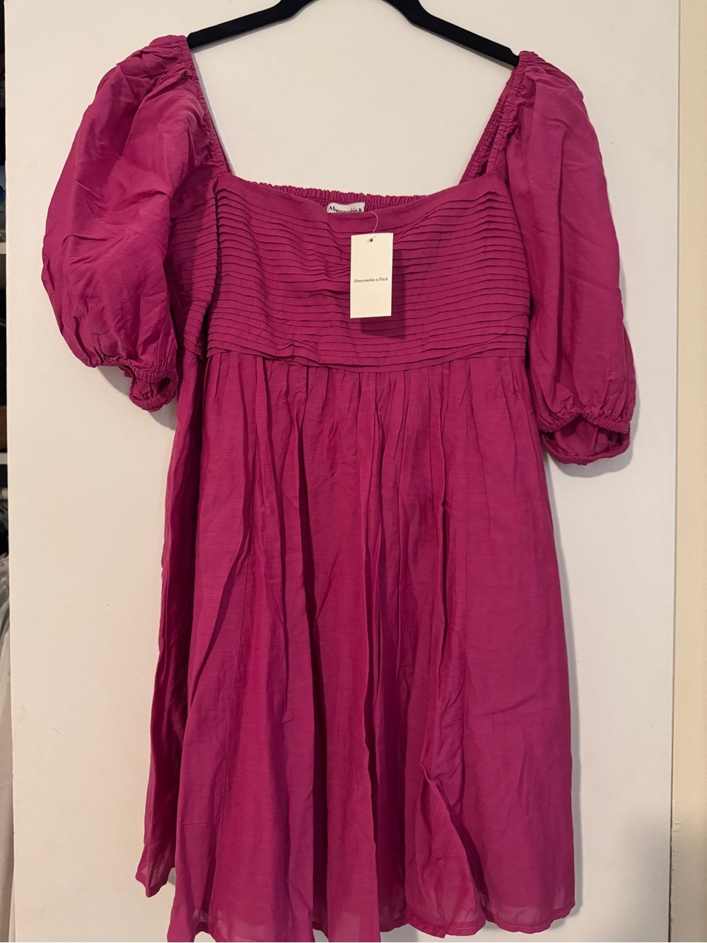 Fuchsia Puff-Sleeve Dress